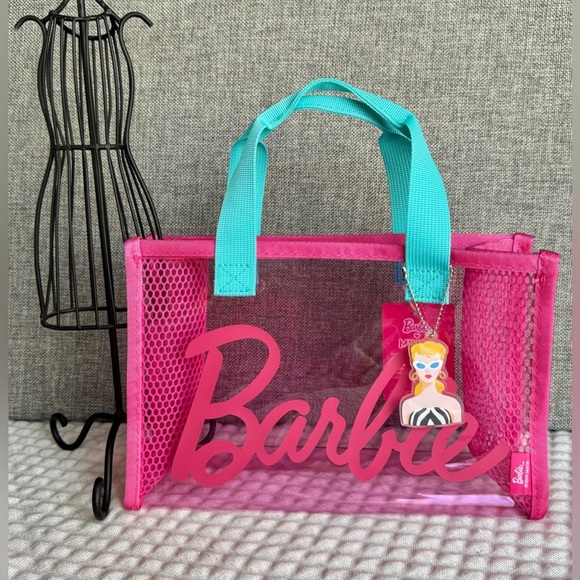 New Barbie Small Pink Tote, Lunch Bag, Purse w/ Doll Keychain - 9.5” x 6.25” - Picture 6 of 8